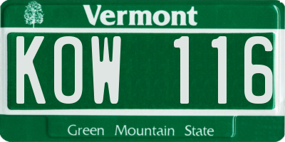 VT license plate KOW116