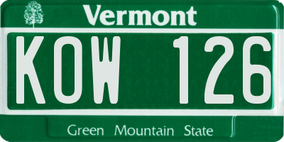 VT license plate KOW126