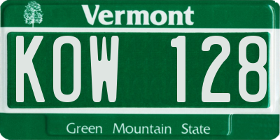 VT license plate KOW128