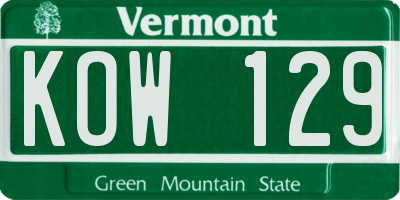 VT license plate KOW129