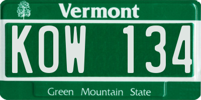 VT license plate KOW134