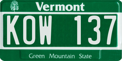 VT license plate KOW137