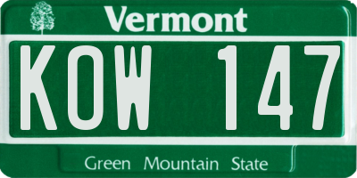 VT license plate KOW147