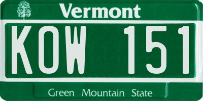 VT license plate KOW151