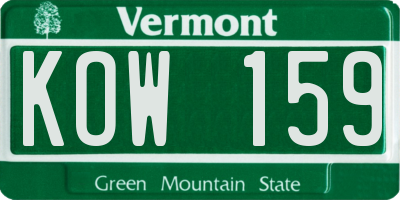 VT license plate KOW159