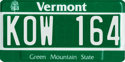 VT license plate KOW164