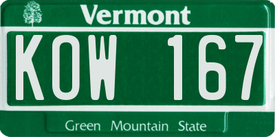VT license plate KOW167
