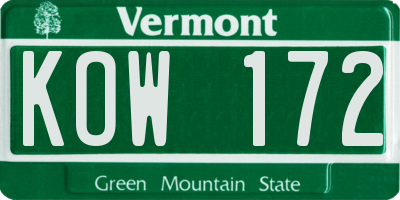 VT license plate KOW172