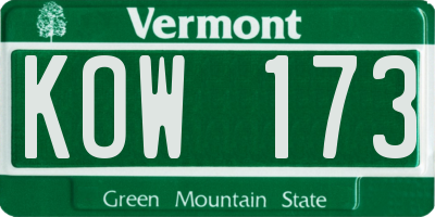VT license plate KOW173
