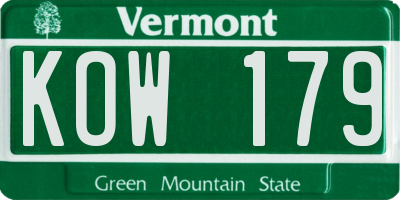 VT license plate KOW179