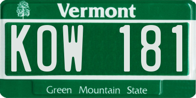 VT license plate KOW181