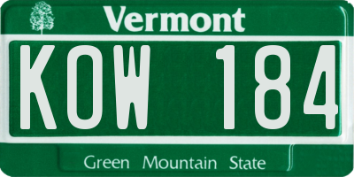 VT license plate KOW184