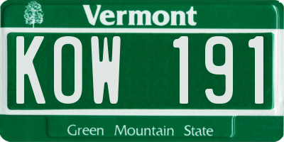 VT license plate KOW191