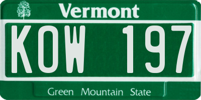 VT license plate KOW197