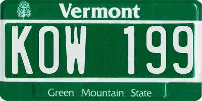 VT license plate KOW199