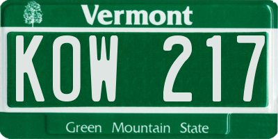 VT license plate KOW217
