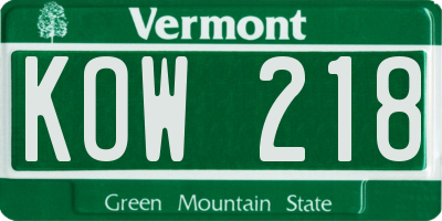VT license plate KOW218