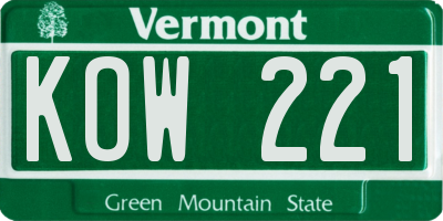 VT license plate KOW221