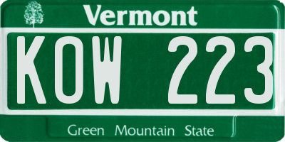 VT license plate KOW223