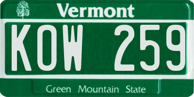 VT license plate KOW259