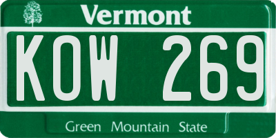 VT license plate KOW269