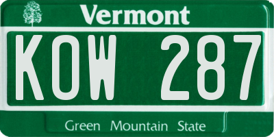 VT license plate KOW287