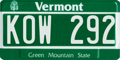 VT license plate KOW292