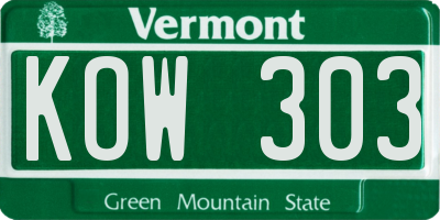 VT license plate KOW303
