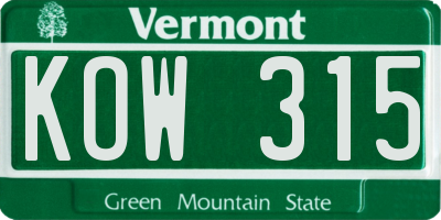 VT license plate KOW315