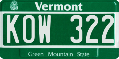 VT license plate KOW322