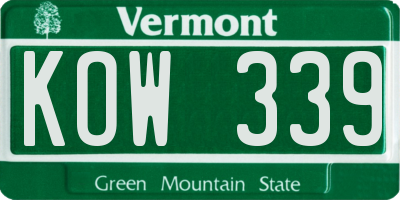 VT license plate KOW339