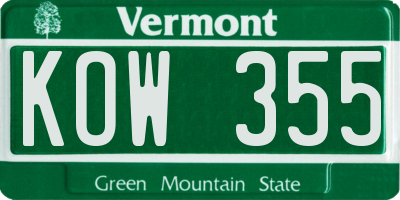 VT license plate KOW355