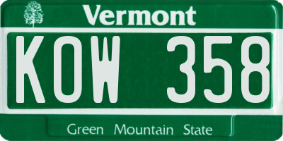 VT license plate KOW358