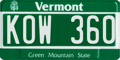 VT license plate KOW360