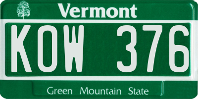 VT license plate KOW376