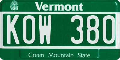 VT license plate KOW380