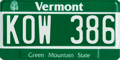 VT license plate KOW386