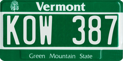 VT license plate KOW387