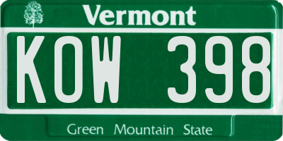 VT license plate KOW398