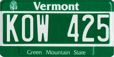 VT license plate KOW425