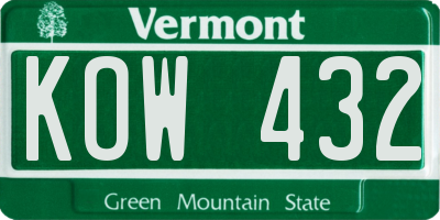 VT license plate KOW432