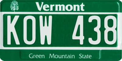 VT license plate KOW438