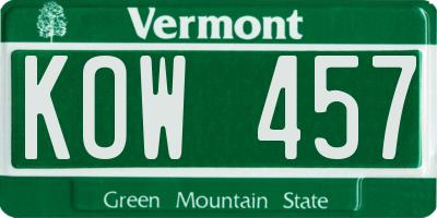 VT license plate KOW457
