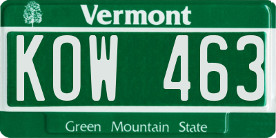VT license plate KOW463