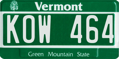 VT license plate KOW464
