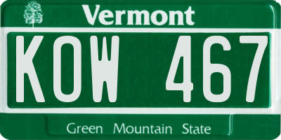 VT license plate KOW467