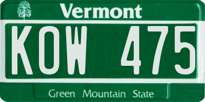 VT license plate KOW475