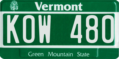 VT license plate KOW480