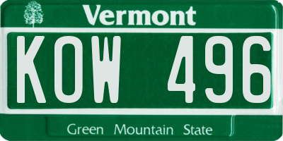 VT license plate KOW496