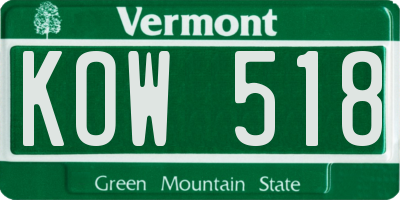 VT license plate KOW518